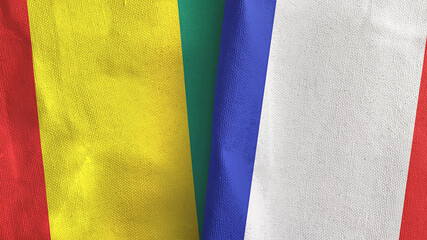 France and Guinea two flags textile cloth 3D rendering