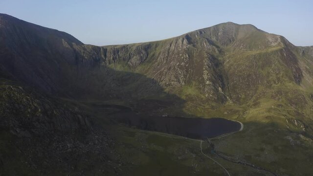 Aerial view of Llyn Idwal in Snowdonia National Park