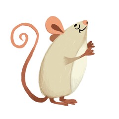 Mouse on an isolated white background. Rat in a cartoon style. Children's digital illustration. Animal, vector illustration.