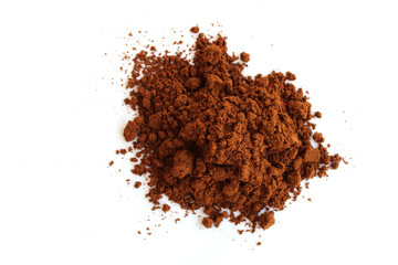 Ground coffee on white background