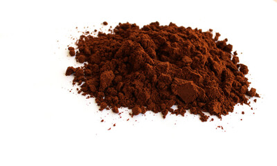 Ground coffee on white background
