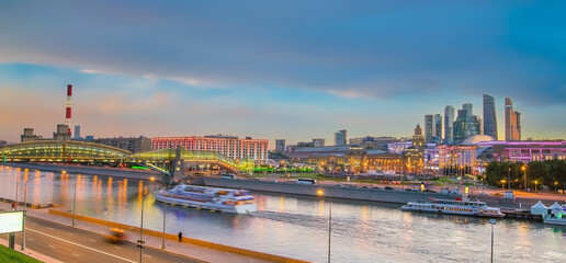 Moscow City skyline business district and Moscow River in Russia