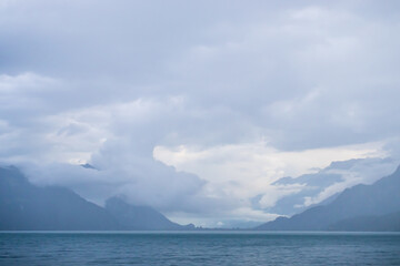 Clouds over Thunersee, Lake Thun, in Switzerland on a stormy summer day.