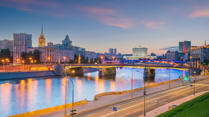 Fototapeta na wymiar Moscow City skyline business district and Moscow River in Russia