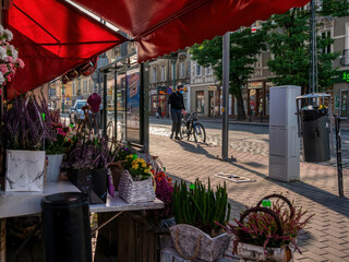 Man walking with bicycle during pandemic time
