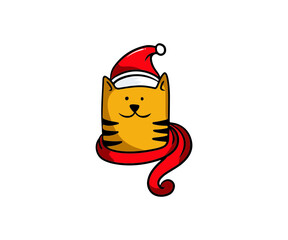 Vector cartoon animal sticker. Merry christmas and happy new year. isolated on white.  pets decorative element on holiday. Greeting card design, posters, gift tags and labels.