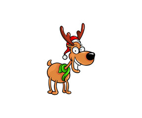 Vector illustration cartoon reindeer sticker. Merry Christmas and happy new year. Isolated on white. decorative element on holiday. Greeting card design, posters, gift tags and labels.