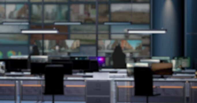DEFOCUSED BACKGROUND of a news room. TV studio. Backdrop for news broadcast. Control room. 3D rendering