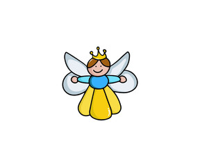 Angel with a crown character vector illustration.  Happy winter holiday and Merry christmas concept. Isolated on white background Greeting card design, posters, gift tags and labels.