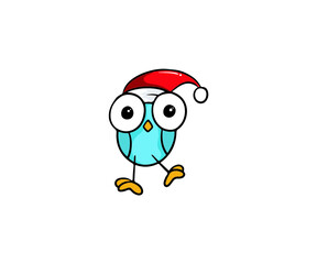 Funny bird character snowman vector illustration. with red hat flat style. Happy winter holiday concept. Isolated on white