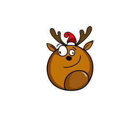 Vector illustration cute  cartoon reindeer sticker. Merry Christmas and happy new year. decorative element on holiday. Greeting card design, posters, gift tags and labels.