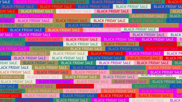 Black friday sale. background. seamless pattern. loop mosaic animation. banner or backdrop with multicolored, flashing icons.