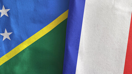 France and Solomon Islands two flags textile cloth 3D rendering