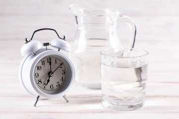 Morning glass of pure water, conceptual photo, closeup horizontal