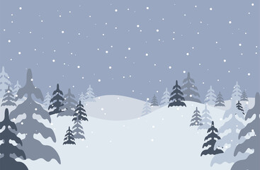 Fototapeta na wymiar Vector illustration of a Christmas winter landscape postcard.Retro color of winter landscape with snow .