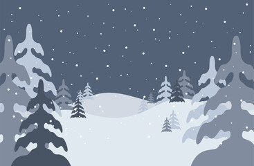 Fototapeta na wymiar Winter landscape.Vector forest illustration. Christmas snow nature background. Snowfall and mountains.