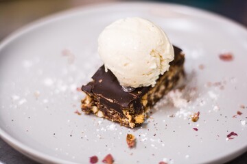 brownie with vegan ice cream