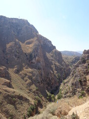 Hiking in the deep and dramatic Samaria Gorge National Park on Crete Island in Greece