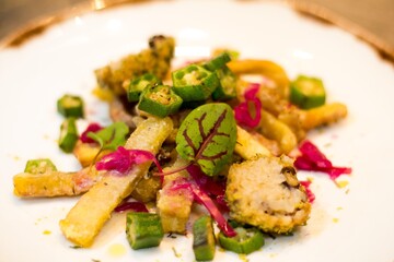 beautifully decorated vegan vegetable dish 