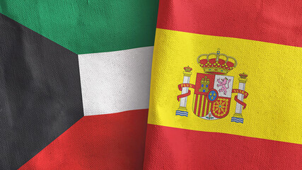 Fototapeta premium Spain and Kuwait two flags textile cloth 3D rendering
