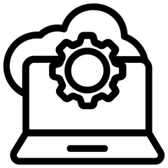 
A laptop screen under cloud with gear, cloud computing process flat icon
