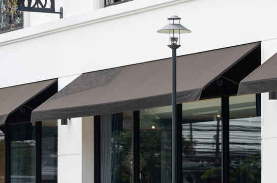 black awning exterior. canvas roof shading.