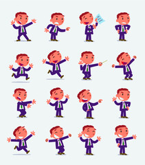 Cartoon character businessman in smart casual style. Set with different postures, attitudes and poses, doing different activities in isolated vector illustrations.