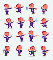 Cartoon character businessman in smart casual style. Set with different postures, attitudes and poses, doing different activities in isolated vector illustrations.
