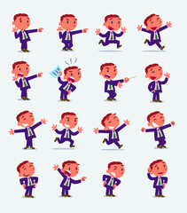 Fototapeta premium Cartoon character businessman in smart casual style. Set with different postures, attitudes and poses, doing different activities in isolated vector illustrations.