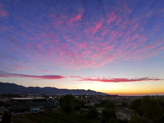 Fototapeta premium Italy Tuscany Pisa, view of the sunrise over the Pisan mountains, monte Serra and La Verruca