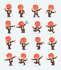 Cartoon character businessman in smart casual style. Set with different postures, attitudes and poses, doing different activities in isolated vector illustrations.