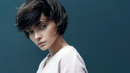 Portrait of young model with short hair