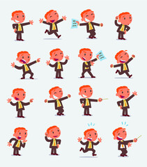 Cartoon character businessman in smart casual style. Set with different postures, attitudes and poses, doing different activities in isolated vector illustrations.