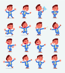 Cartoon character businessman in smart casual style. Set with different postures, attitudes and poses, doing different activities in isolated vector illustrations.