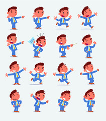 Cartoon character businessman in smart casual style. Set with different postures, attitudes and poses, doing different activities in isolated vector illustrations.
