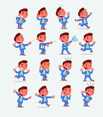 Cartoon character businessman in smart casual style. Set with different postures, attitudes and poses, doing different activities in isolated vector illustrations.