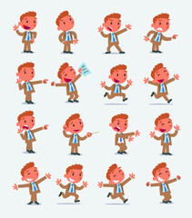 Cartoon character businessman in smart casual style. Set with different postures, attitudes and poses, doing different activities in isolated vector illustrations.