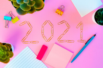 New year 2021 concept on pink background