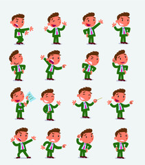 Cartoon character businessman in smart casual style. Set with different postures, attitudes and poses, doing different activities in isolated vector illustrations.