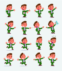 Cartoon character businessman in smart casual style. Set with different postures, attitudes and poses, doing different activities in isolated vector illustrations.