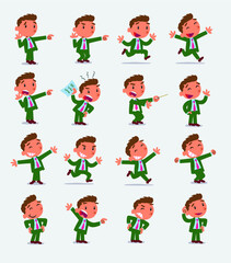 Cartoon character businessman in smart casual style. Set with different postures, attitudes and poses, doing different activities in isolated vector illustrations.