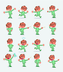 Cartoon character businessman in smart casual style. Set with different postures, attitudes and poses, doing different activities in isolated vector illustrations.