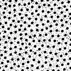 Black and white polka dots and terrazzo texture vector seamless pattern background. Dense textural grunge and round circles monochrome backdrop. Tossed random concrete effect design. All over print