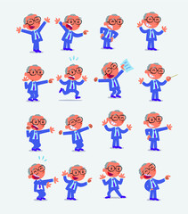Cartoon character businessman in smart casual style. Set with different postures, attitudes and poses, doing different activities in isolated vector illustrations.