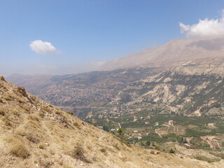 Fototapeta na wymiar Hiking in the Bsharri (Bcharre) mountains of Lebanon among the Cedars of God trees