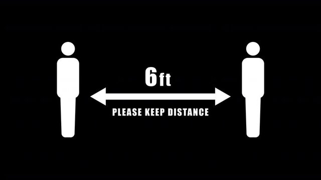 Social distancing animation. Conceptual video warning about the need to comply with the rules in public places. Distance 6 feet.