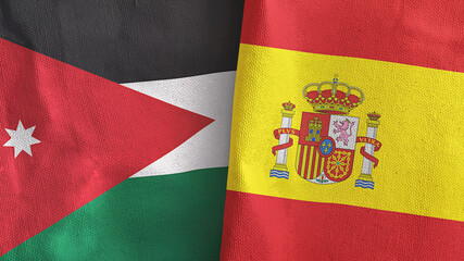 Fototapeta premium Spain and Jordan two flags textile cloth 3D rendering