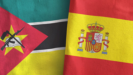 Fototapeta premium Spain and Mozambique two flags textile cloth 3D rendering
