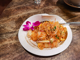 Shrimp, Squid and Pomelo Salad with Dry Fish And Cashew Nut in THAI RESTAURANT