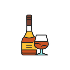 Brandy bottle and glass color line icon. Alcoholic beverages.